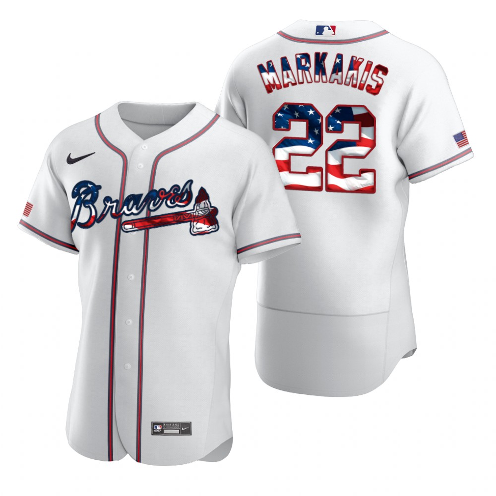 Atlanta Braves #22 Nick Markakis Men Nike White Fluttering USA Flag Limited Edition Authentic MLB Jersey->atlanta braves->MLB Jersey